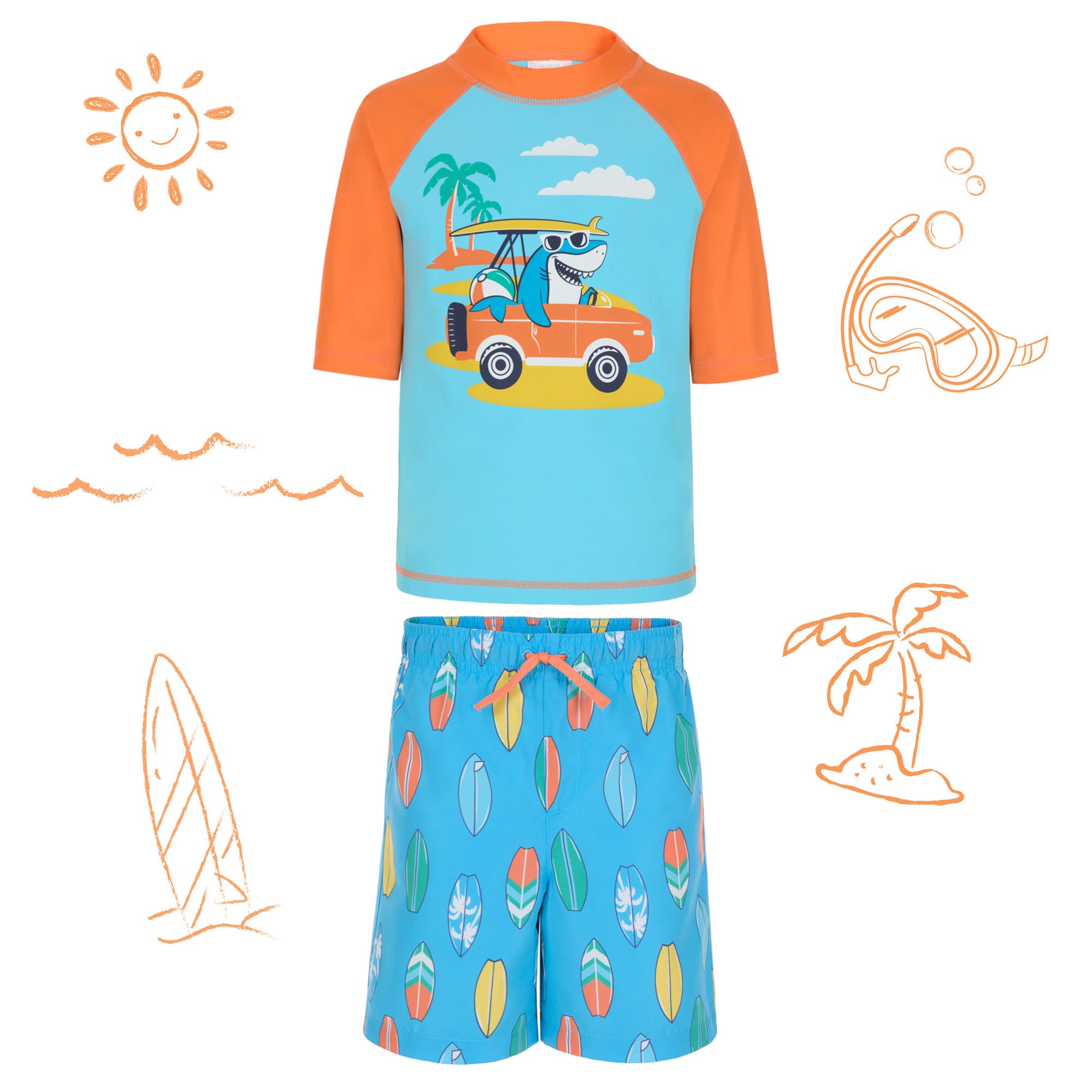 Beach Rider Blue;@A Boys' Short Sleeve Rashguard Set in Beach Rider Blue

