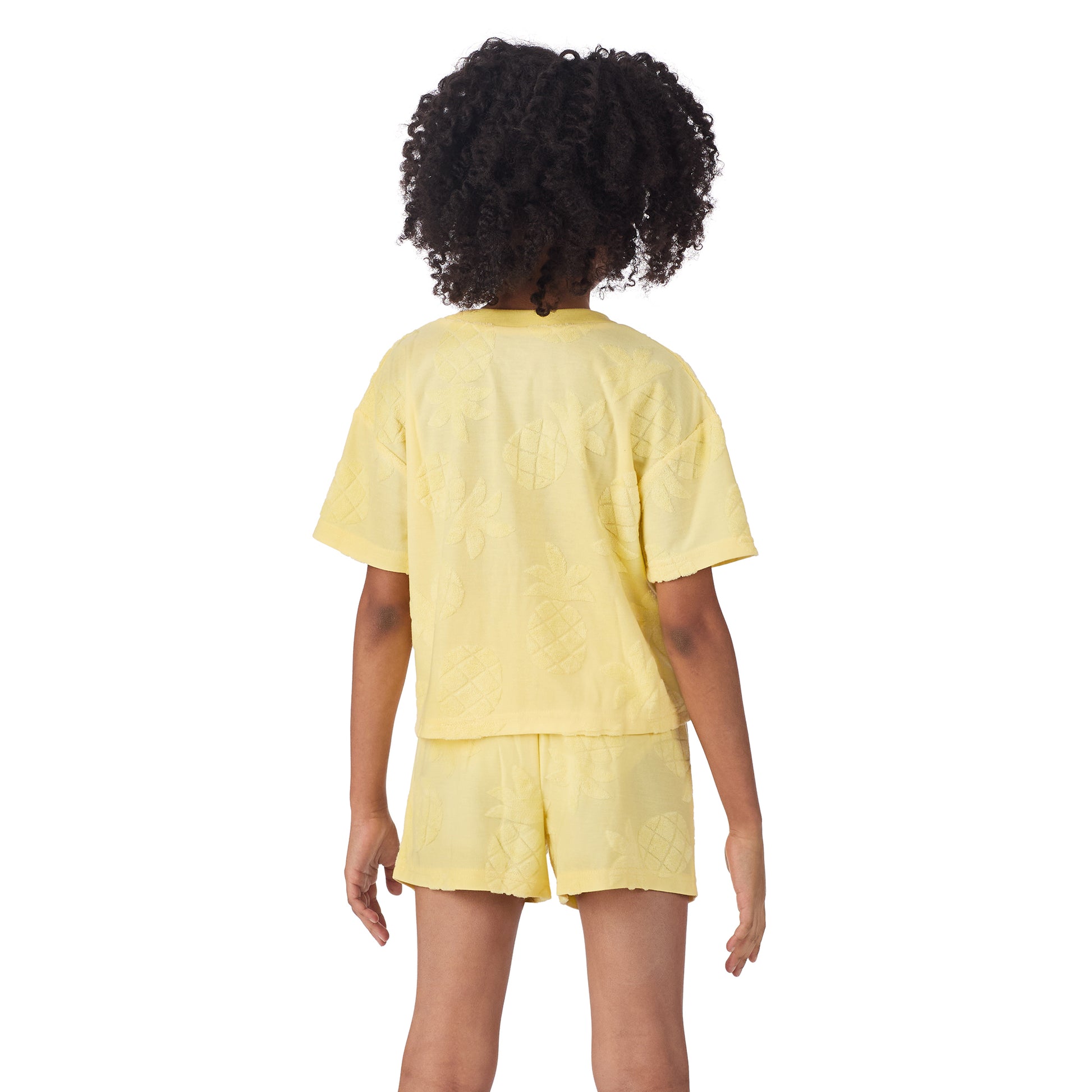 Mellow Yellow Pineapple;@A girl wearing Girls' Terry Short Set in Mellow Yellow Pineapple
