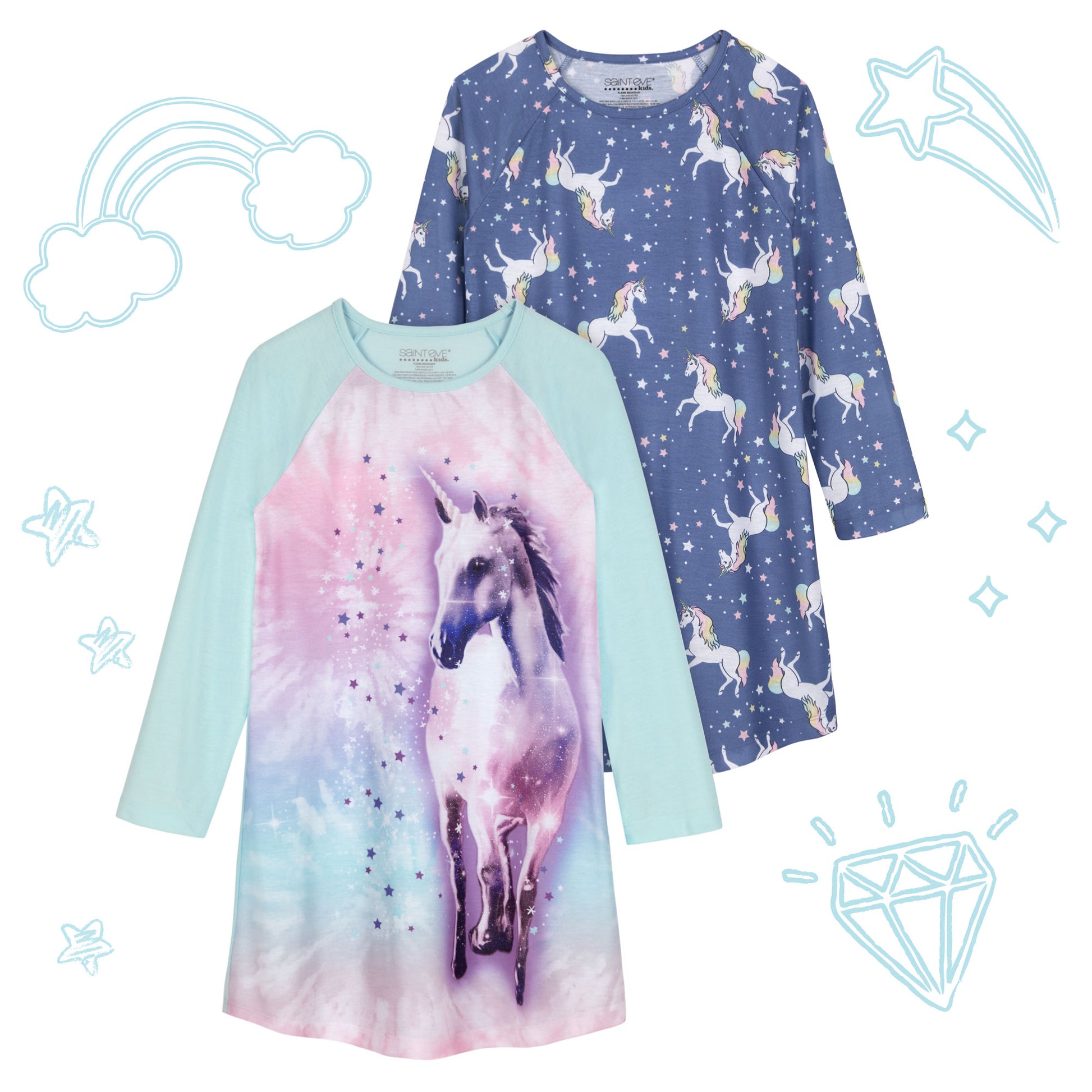 Unicorn;@A 2 Pack Long Sleeve Nightgowns