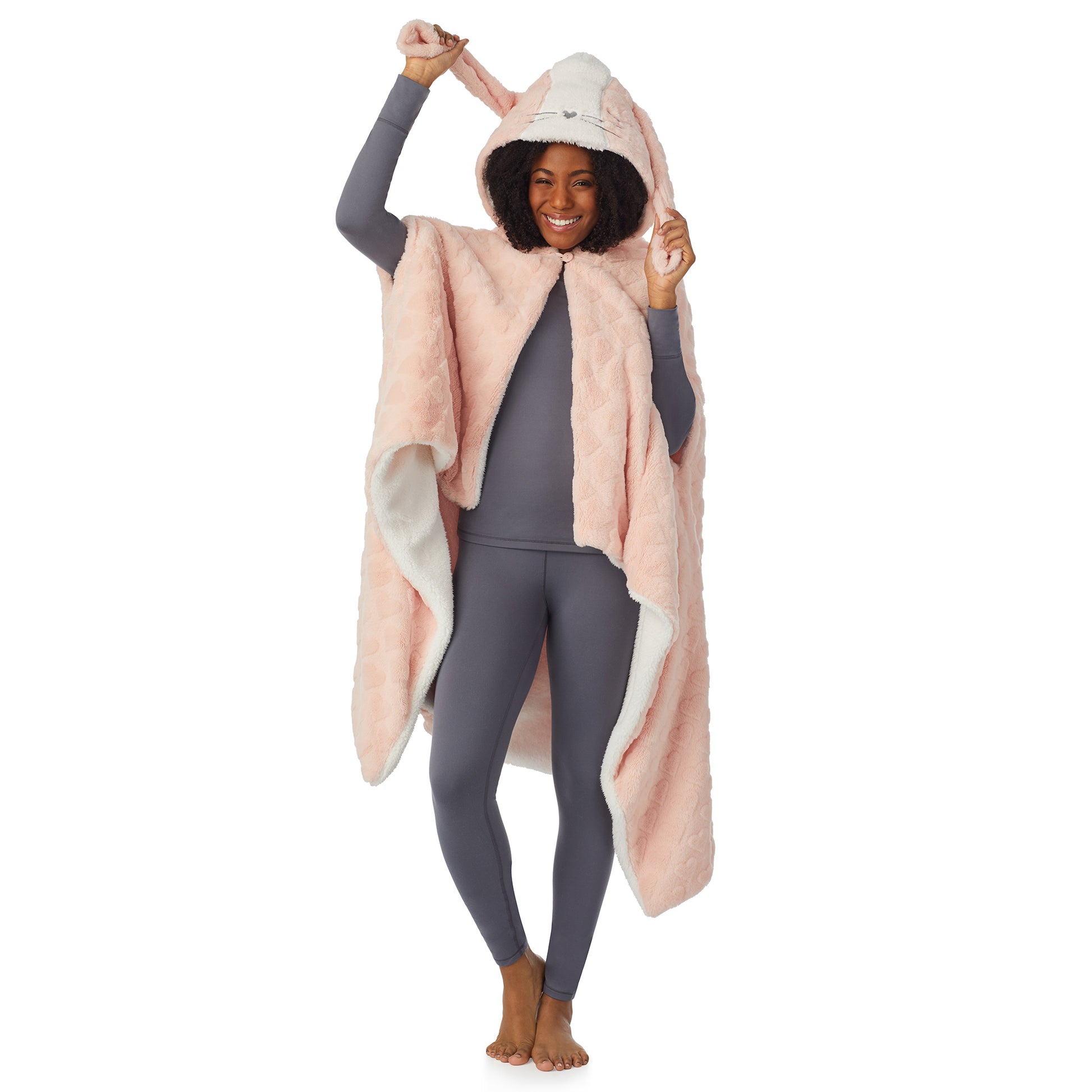 Bunny;@A lady wearing Bunny Wearable Hooded Blanket