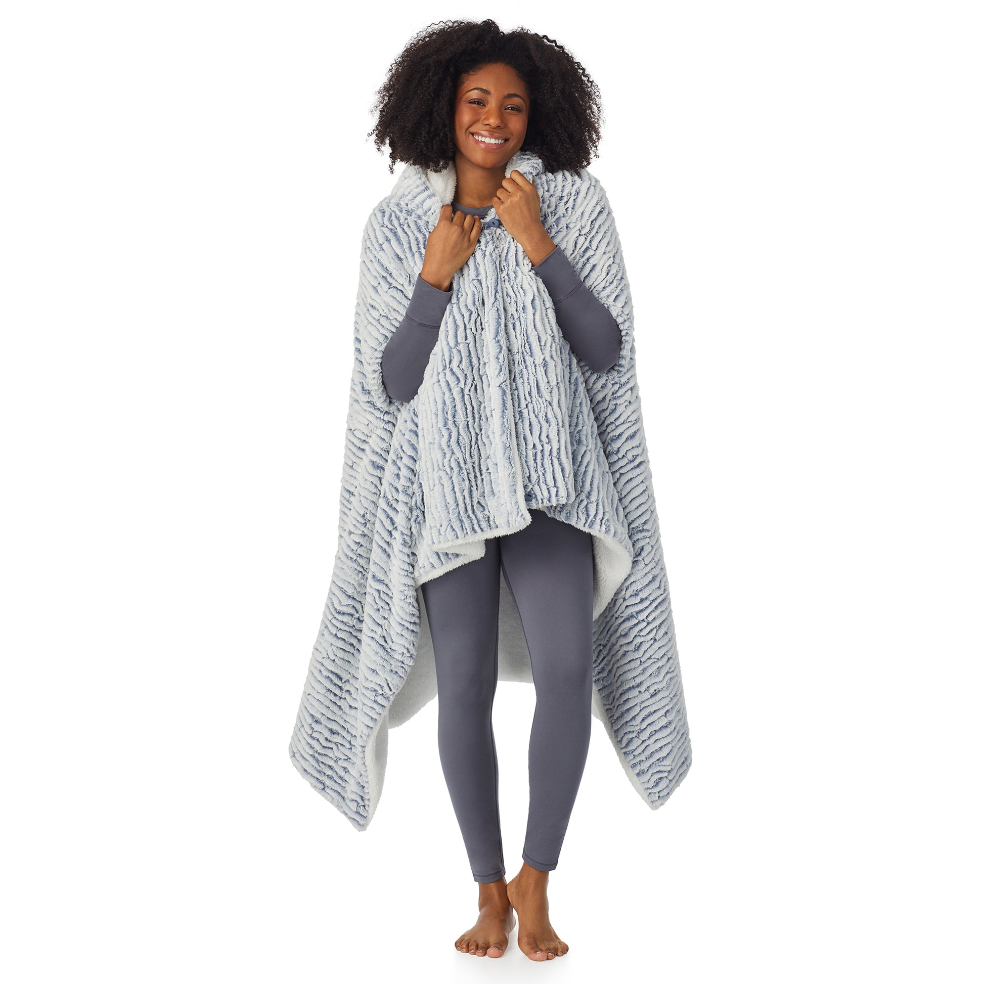 Penguin;@A lady wearing Penguin Wearable Hooded Blanket