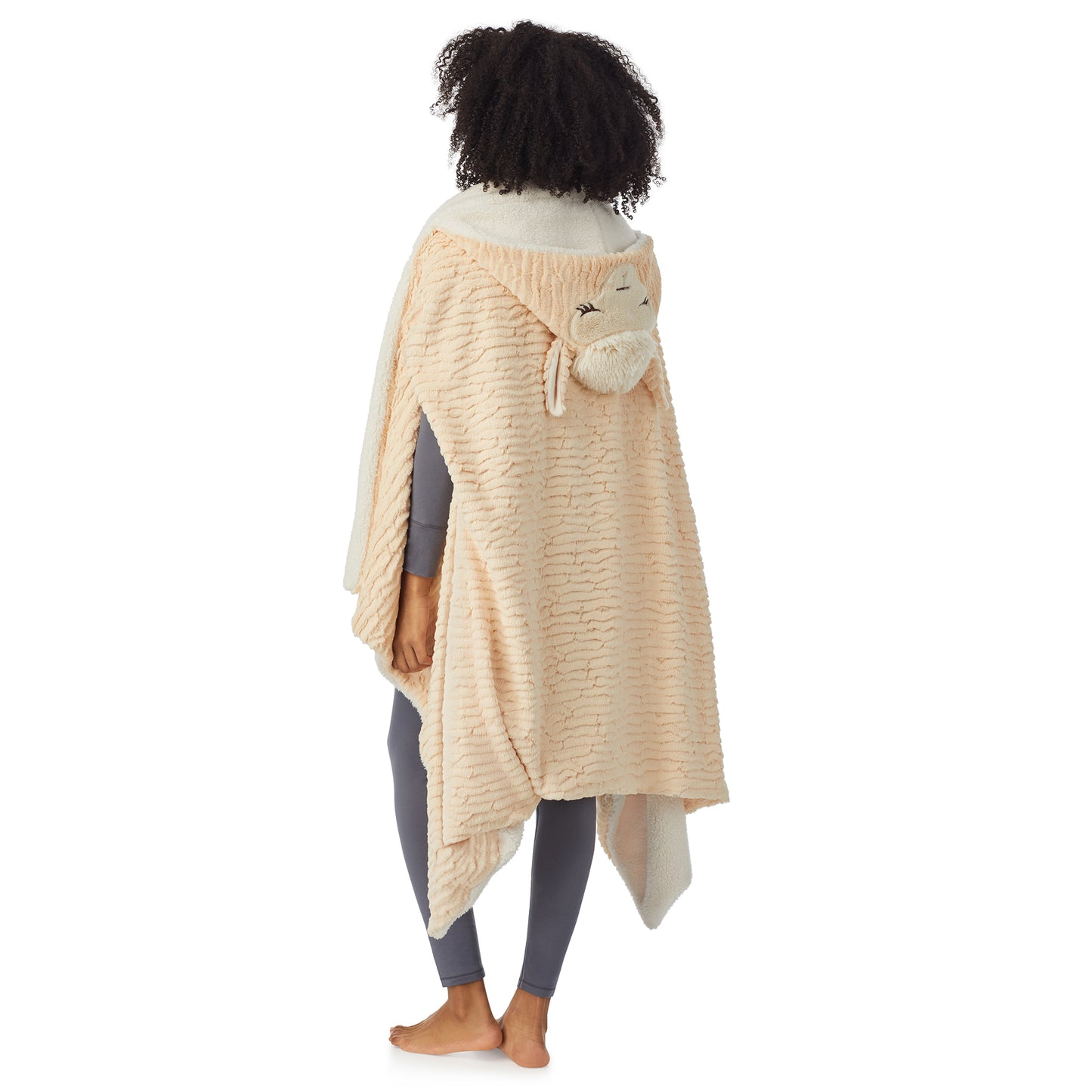 Llama;@A lady wearing Llama Wearable Hooded Blanket