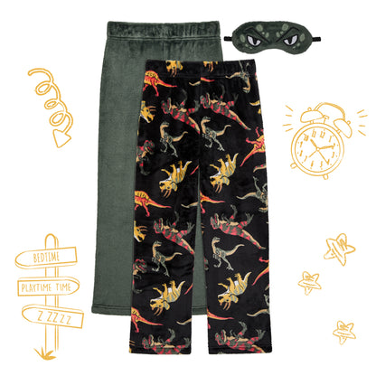 Jurassic Jungle;@Boys 2 Pack Fuzzy PJ Pants with Eye Mask