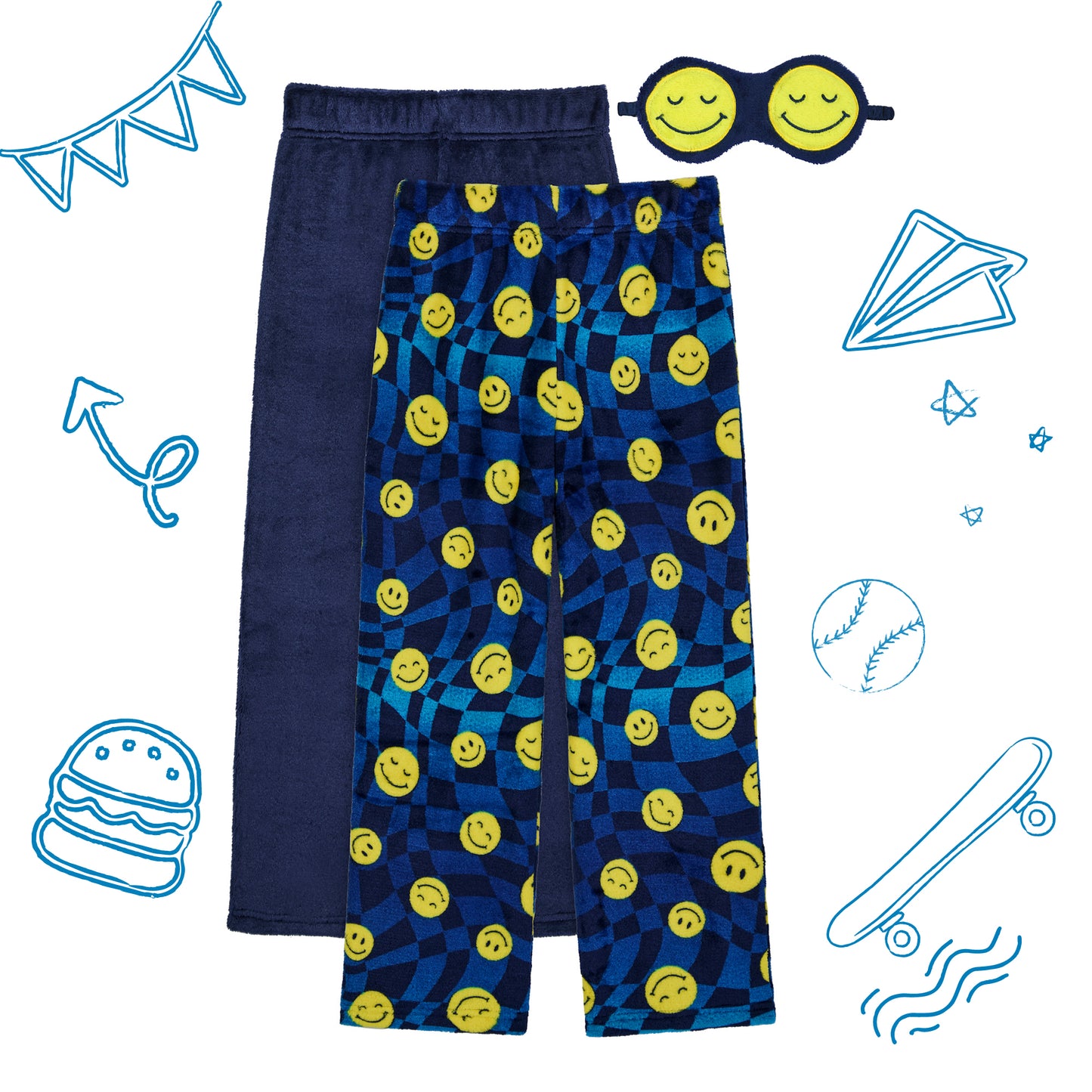 Midnight Mood;@Boys 2 Pack Fuzzy PJ Pants with Eye Mask
