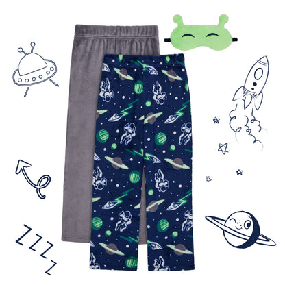 Stargazer Silver;@2 Pack Fuzzy PJ Pants with Eye Mask