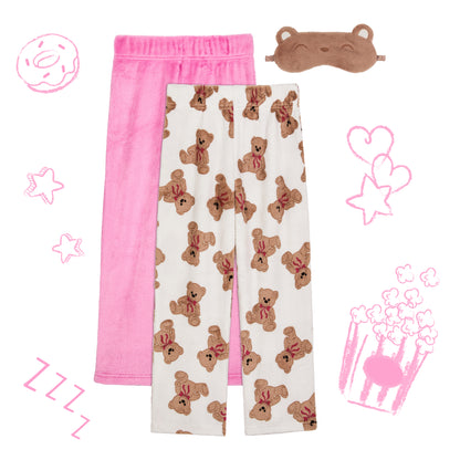Bubblegum Bears;@A 2 Pack Fuzzy Pj Pants With Eye Mask 