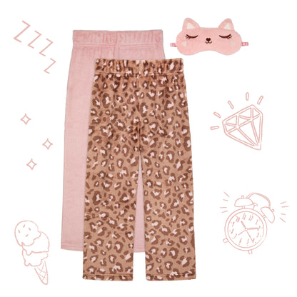 Lovely Leopard Blush;@A 2 Pack Fuzzy Pj Pants With Eye Mask 