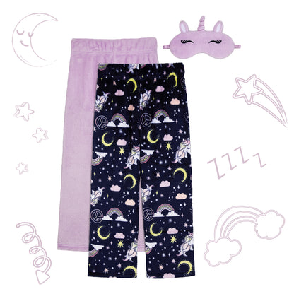 Dreamscape Lilac;@A 2 Pack Fuzzy Pj Pants With Eye Mask 