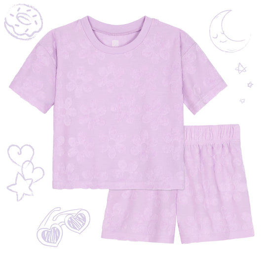Petal Pop Lavender;@A Girls' Terry Short Set in Petal Pop Lavender
