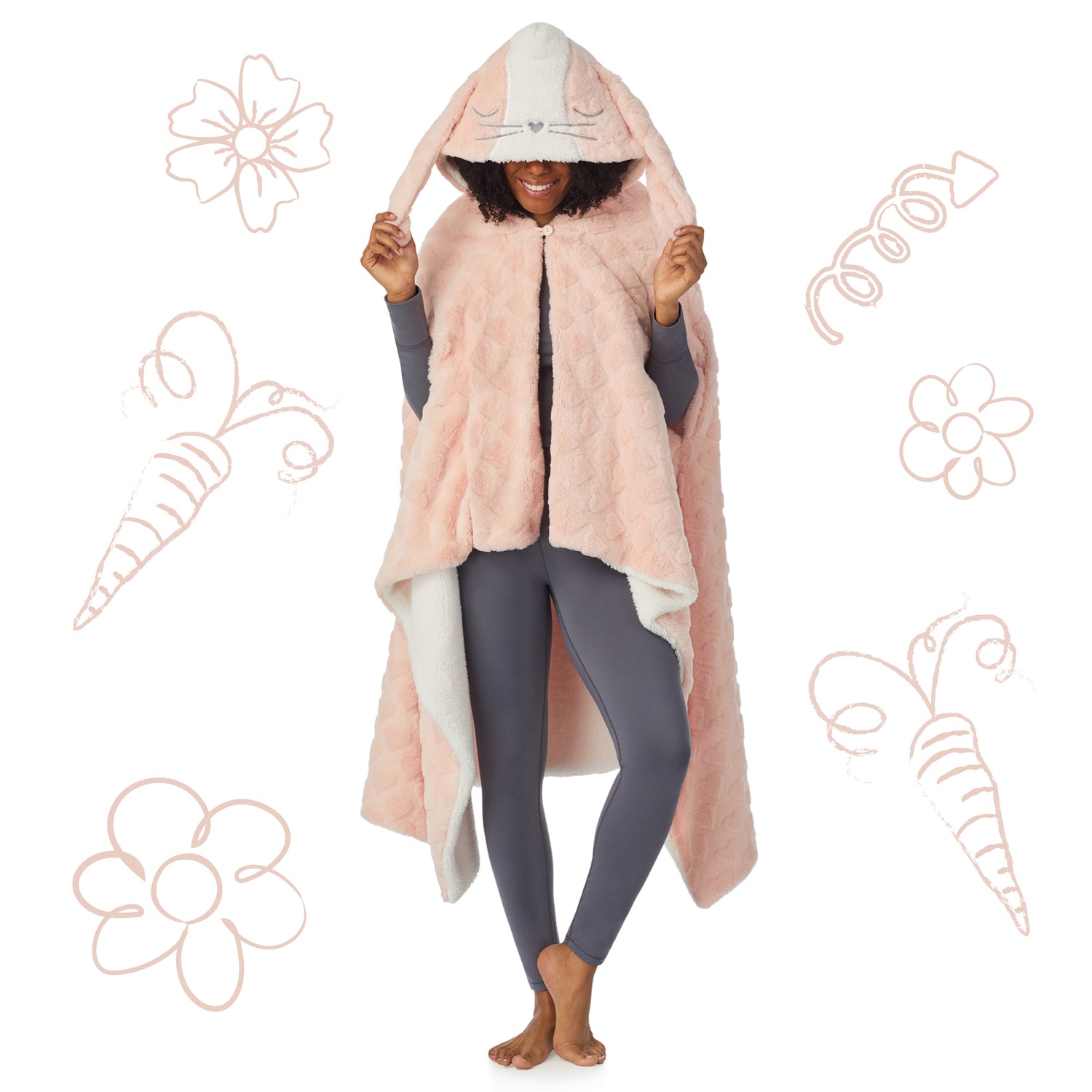 Bunny;@A lady wearing Bunny Wearable Hooded Blanket