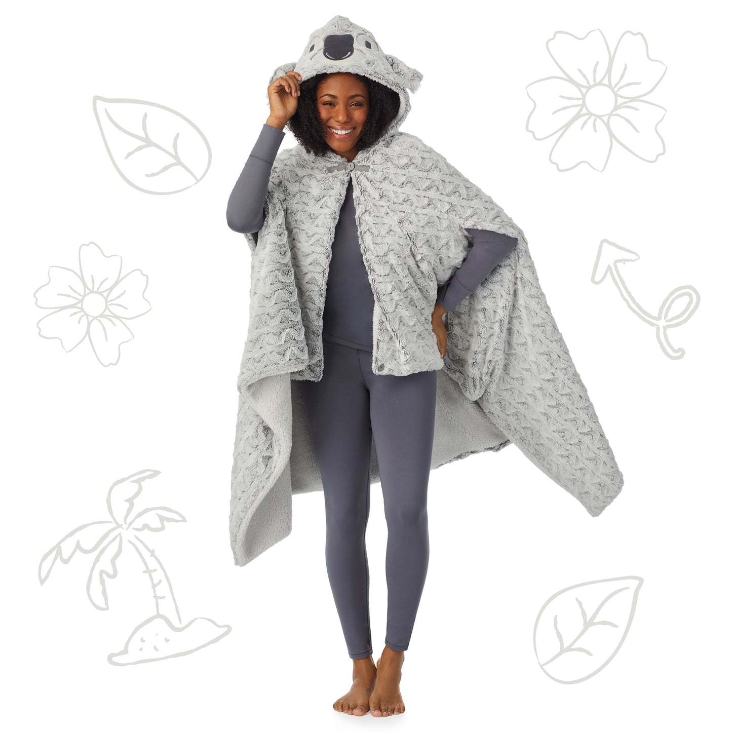 Koala;@A lady wearing koala Wearable Hooded Blanket