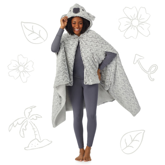 Koala;@A lady wearing koala Wearable Hooded Blanket