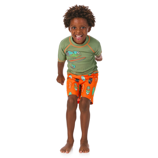  A boy wearing Short Sleeve Rashguard Set