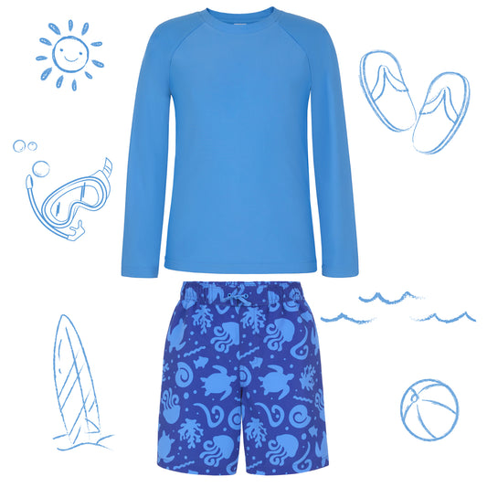 Deep Dive Navy;@A Long Sleeve Rashguard Set in Deep Dive Navy