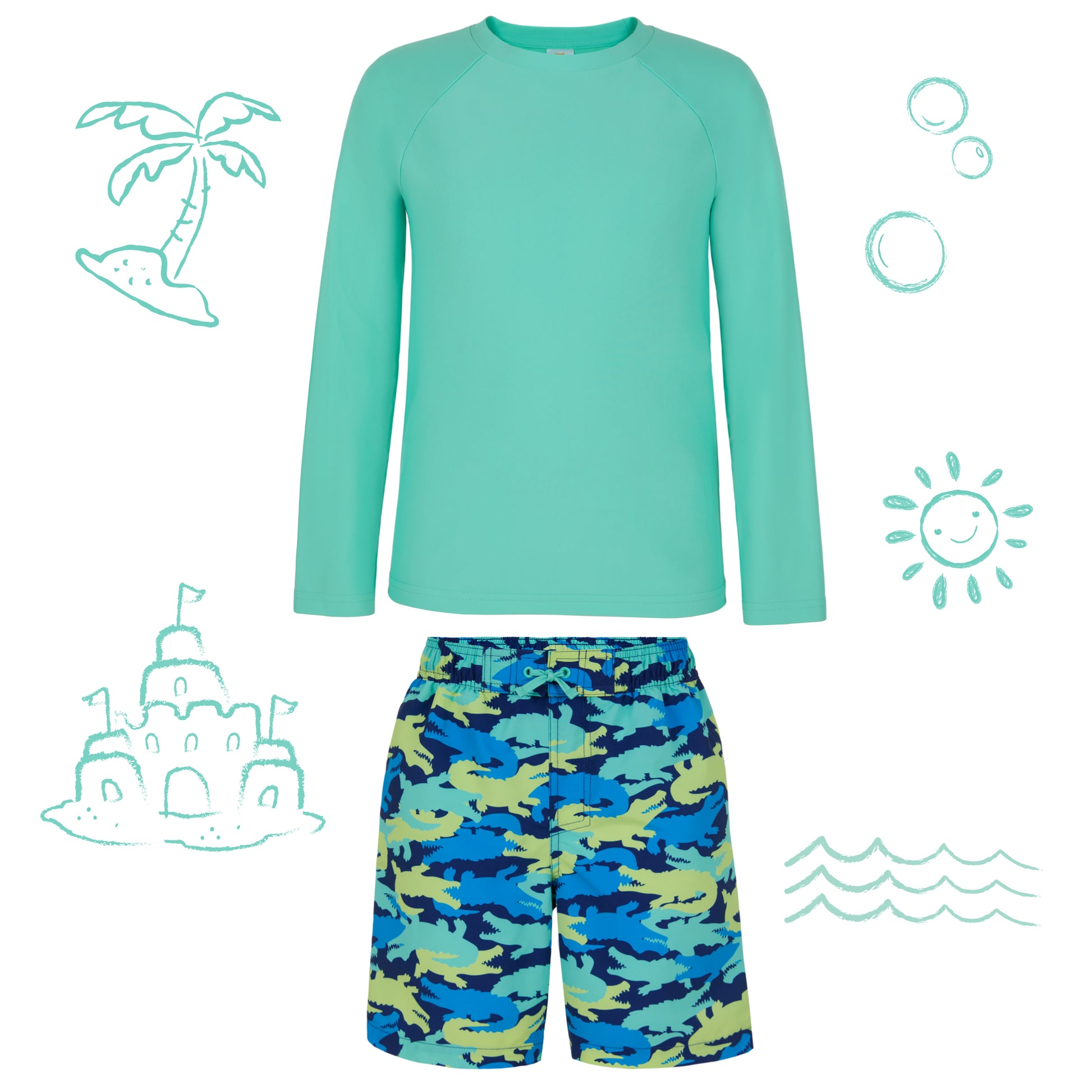 Gator Camo;@A Long Sleeve Rashguard Set in Gator Camo
