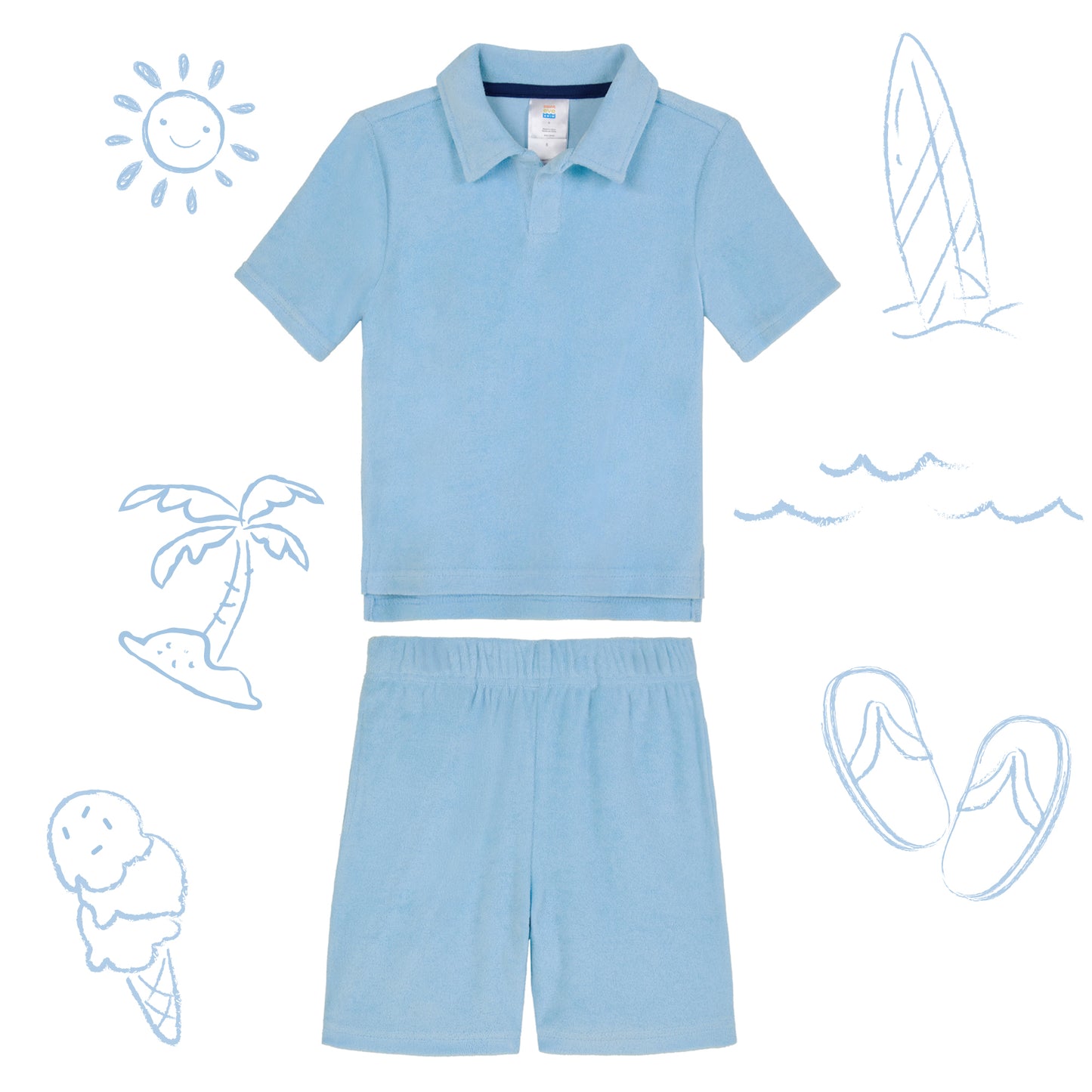 Malibu Tide;@A Boys' Terry Polo Short Set in Malibu Tide

