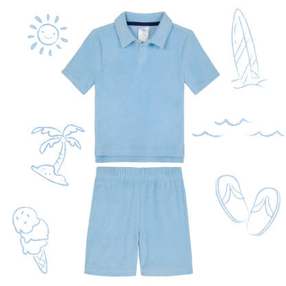 Malibu Tide;@A Boys' Terry Polo Short Set in Malibu Tide
