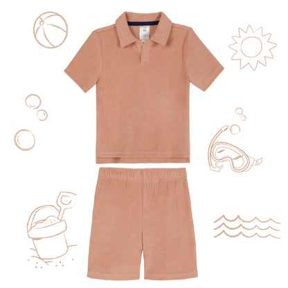 Georgia Peach;@A Boys' Terry Polo Short Set in Georgia Peach
