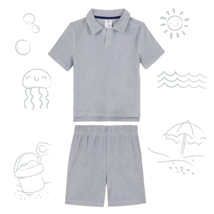 Stone Harbor Grey;@A Boys' Terry Polo Short Set in Stone Harbor Grey
