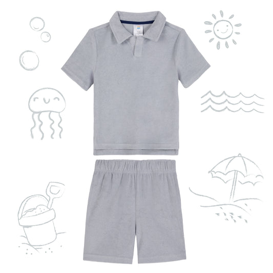 Stone Harbor Grey;@A Boys' Terry Polo Short Set in Stone Harbor Grey
