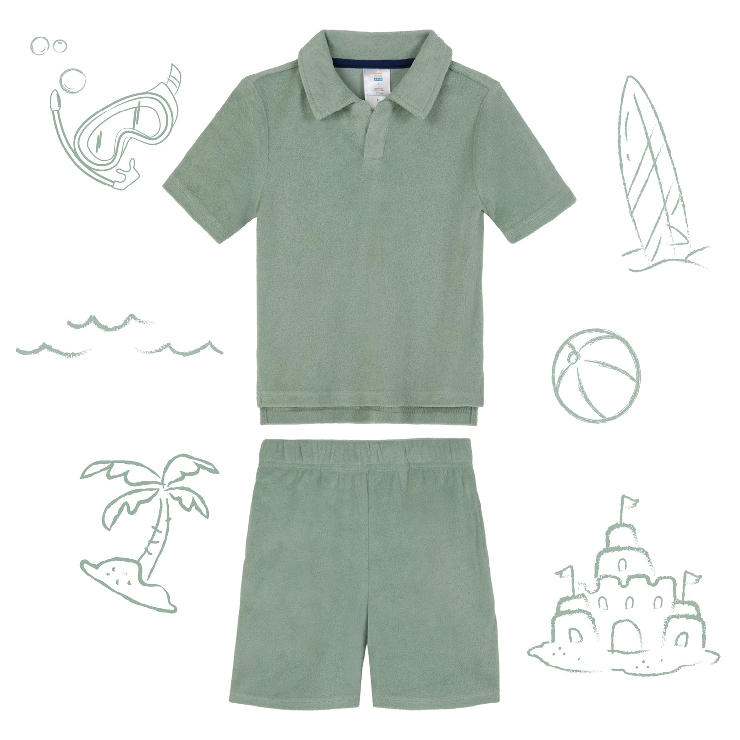 Savannah Moss;@A Boys' Terry Polo Short Set in Savannah Moss
