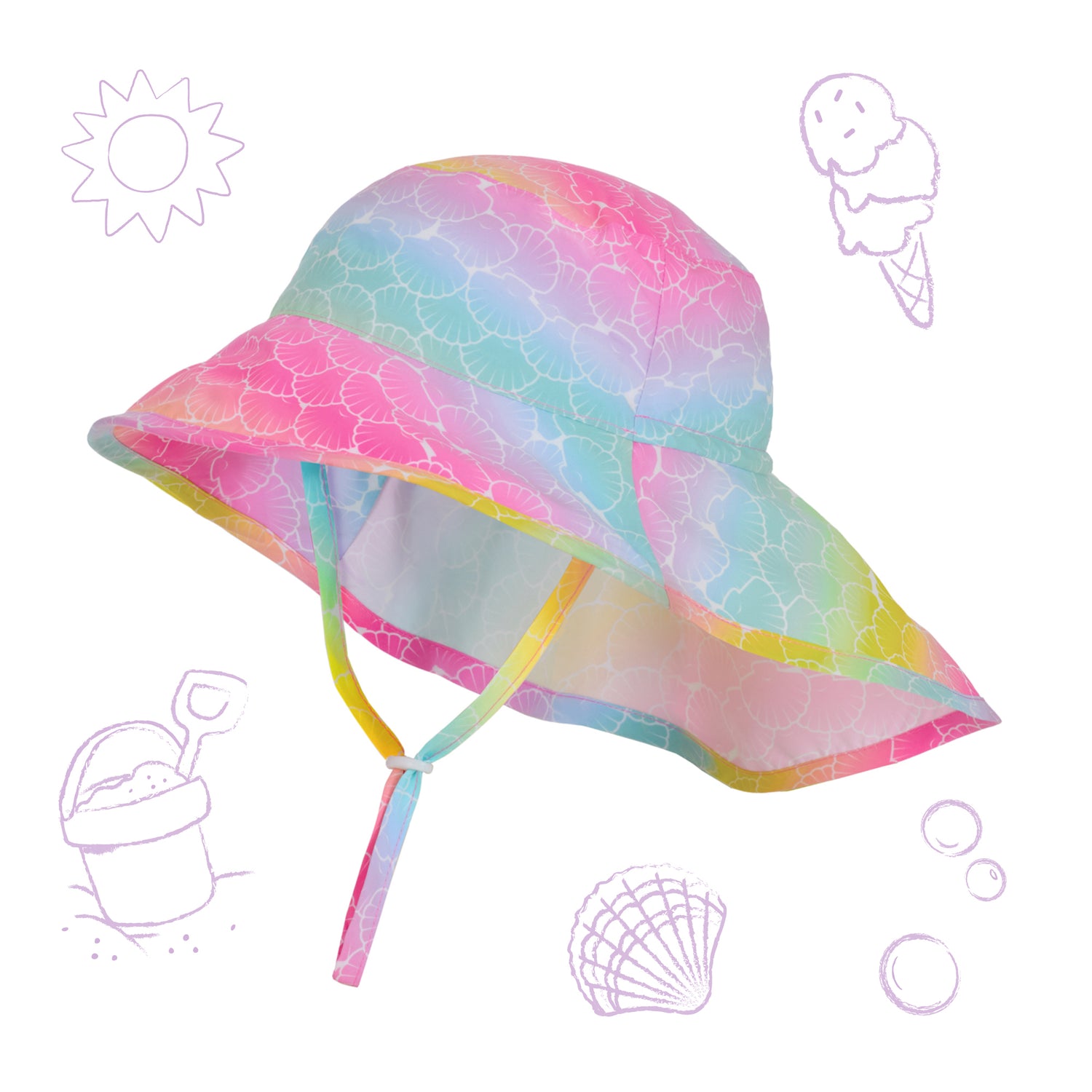 Rainbow Seashells;@A UPF 50 Sun Hat in Rainbow Seashells
