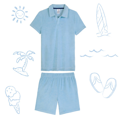 Malibu Tide;@A Men's Terry Polo Short Set in Malibu Tide
