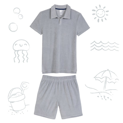 Stone Harbor Grey;@A Men's Terry Polo Short Set in Stone Harbor Grey
