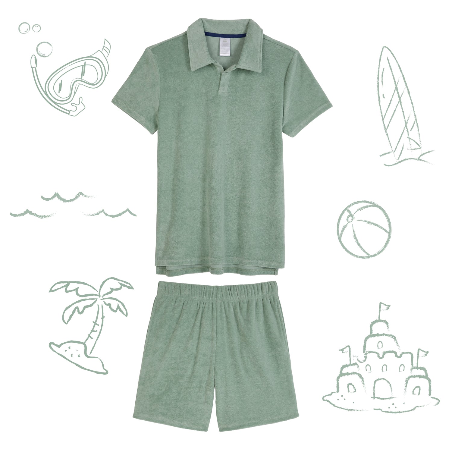 Savannah Moss;@A Men's Terry Polo Short Set in Savannah Moss
