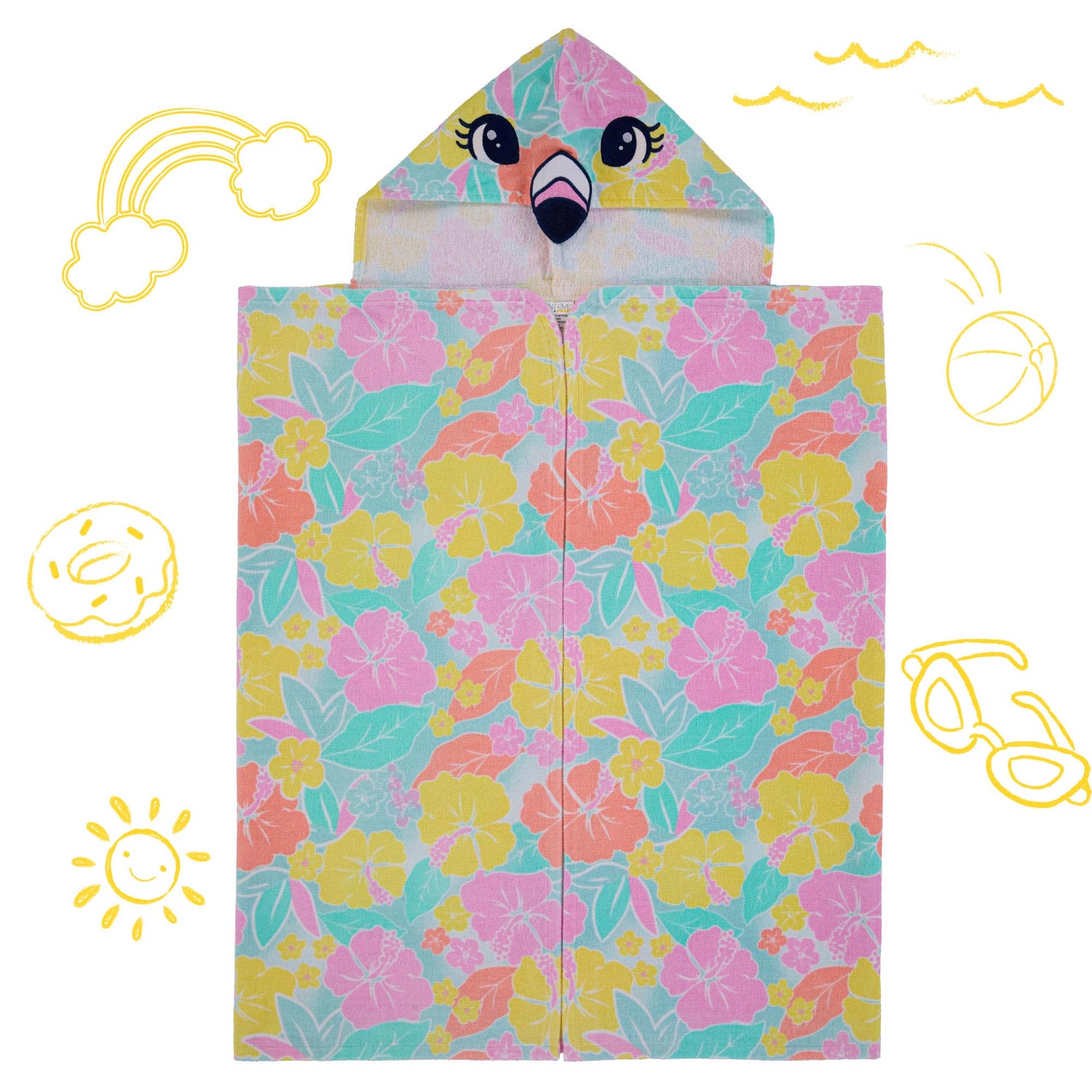 Tutti Frutti Flamingo;@A Character Hooded Towels in Tutti Frutti Flamingo
