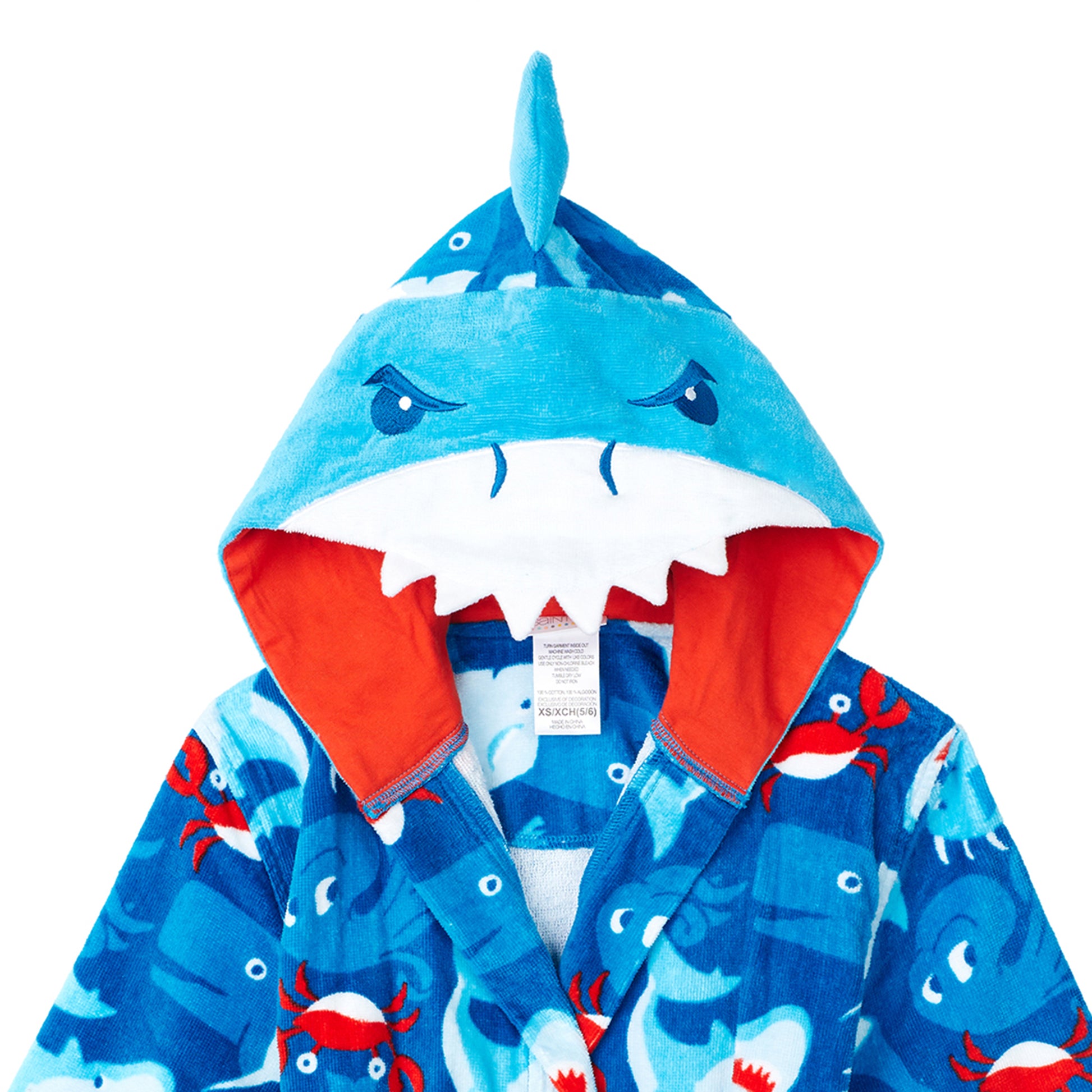 Blue Shark;@A Boys 3D Character Hood Cotton Terry Cover Up