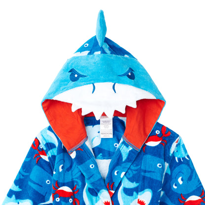 Blue Shark;@A Boys 3D Character Hood Cotton Terry Cover Up
