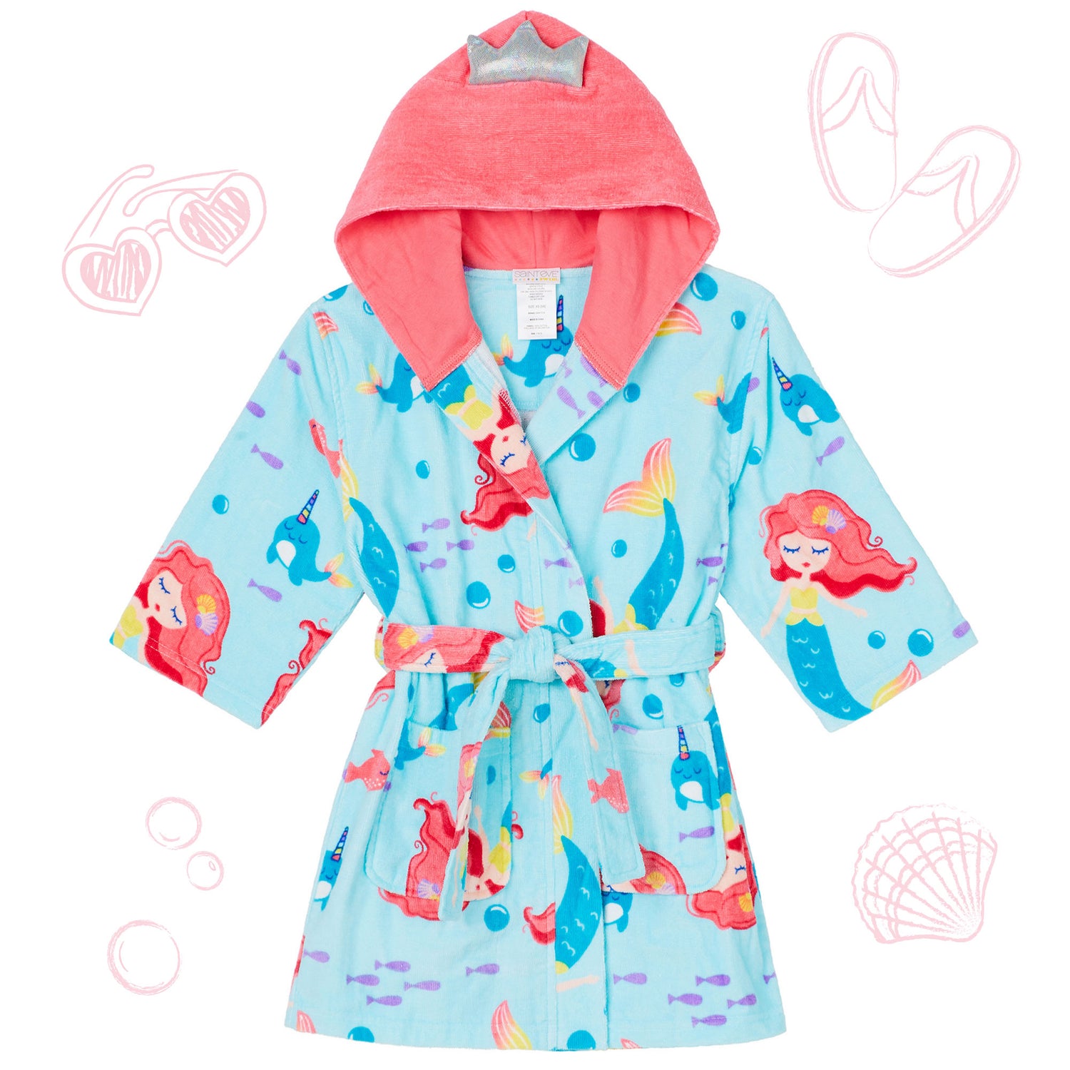 Mermaid;@A Girls 3D Character Hood Cotton Terry Cover Up